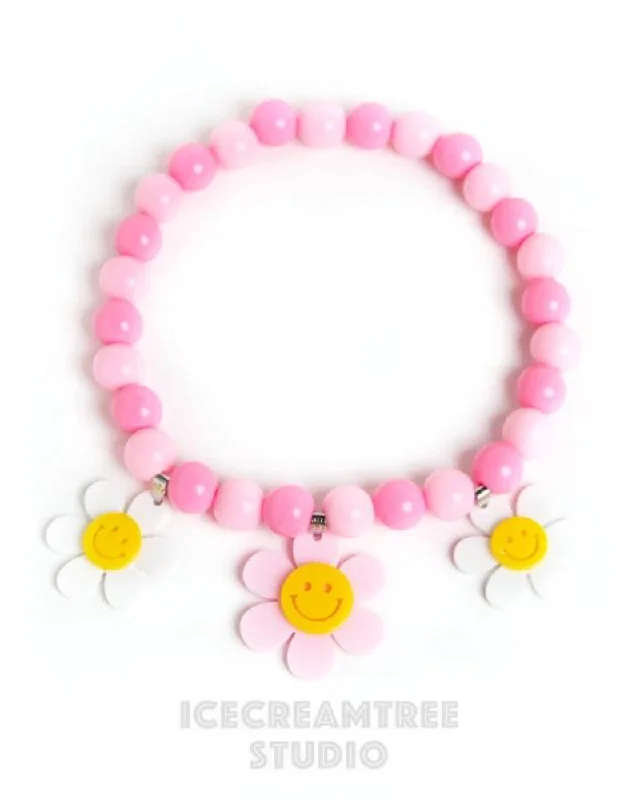 Smile Daisy with Pink Rose Beads Pet Necklace (Made in the USA)