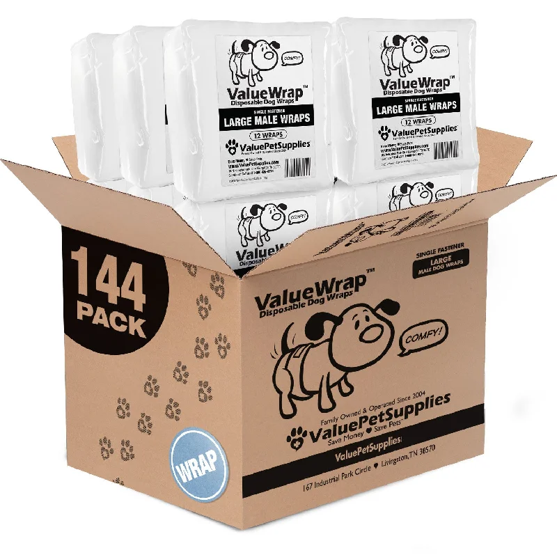 ValueWrap Male Wraps, Disposable Dog Diapers, 1-Tab Large, 144 Count