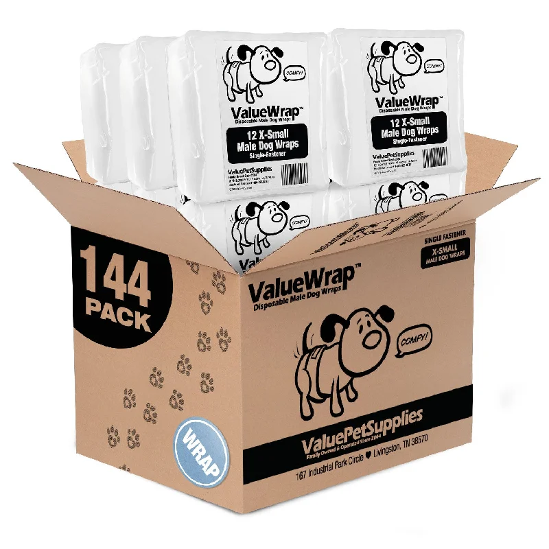 ValueWrap Male Wraps, Disposable Dog Diapers, 1-Tab X-Small, 144 Count