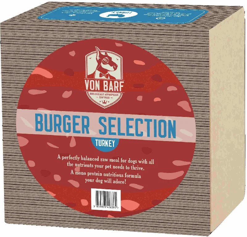 VON BARF Burger Selection, hrană crudă congelată pt câini, de Curcan, 1Kg 5x200g