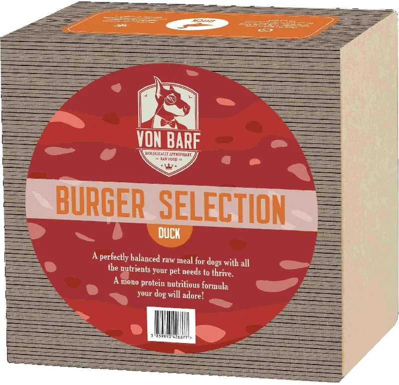 VON BARF Burger Selection, hrană crudă congelată pt câini, de Raţă, 1Kg 5x200g