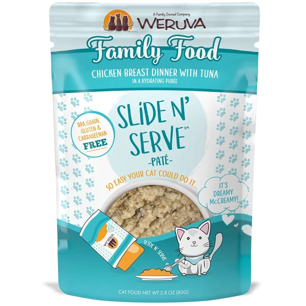 WERUVA Slide N' Serve Pâté Family Food Chicken Breast Dinner w/Tuna, 80g Pouch