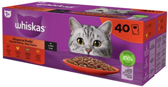 WHISKAS Classic Mix plicuri pisici Adulte, cu Miel/Vită/Pui/Pasăre în sos 40x85g