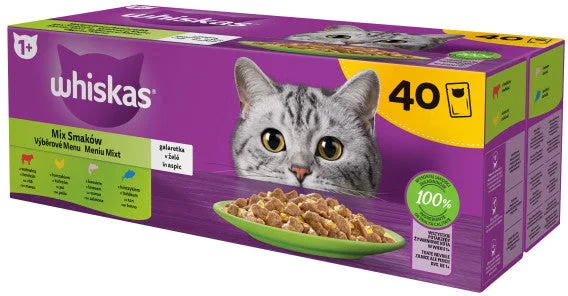 WHISKAS Mix plicuri pisici Adulte, cu Vită/Pui/Somon/Ton în aspic 40x85g