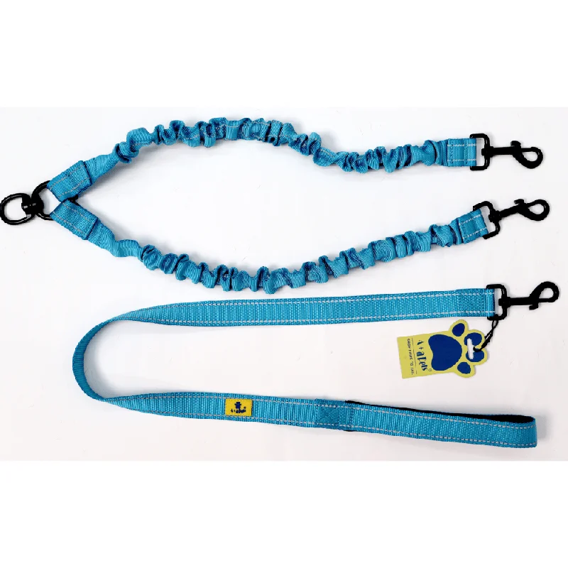 A Plus A Pets 3in1 Multi Purpose Bungee Leash for 2 Dogs (Blue)