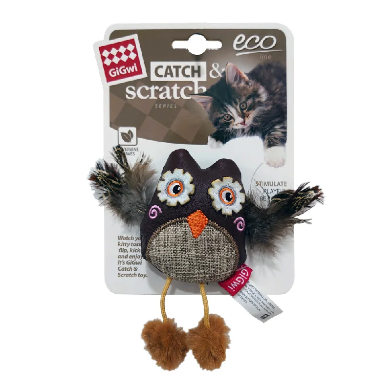 GiGwi Owl Catch & Scratch Eco Line with Silvervine Leaves and Leatherette for Cats