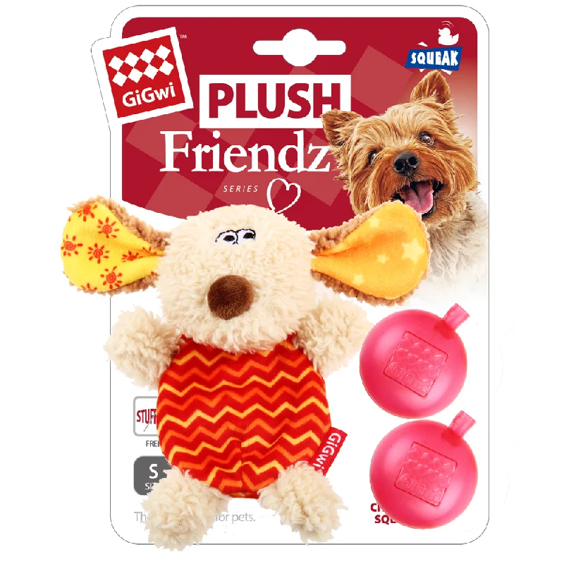 GiGwi Plush Friendz with refillable squeaker Toy for Dogs (Grey & Red)