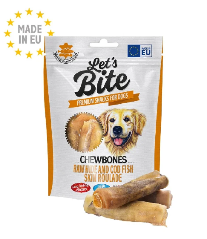 LET's Bite Chewbones, poslastica za pse, rolice kože bakalara, 135g