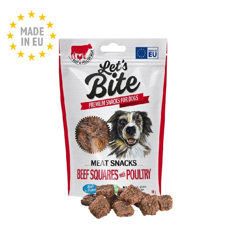 LET's Bite Meat Snacks, poslastica za pse, kockice govedine s peradi, 80g