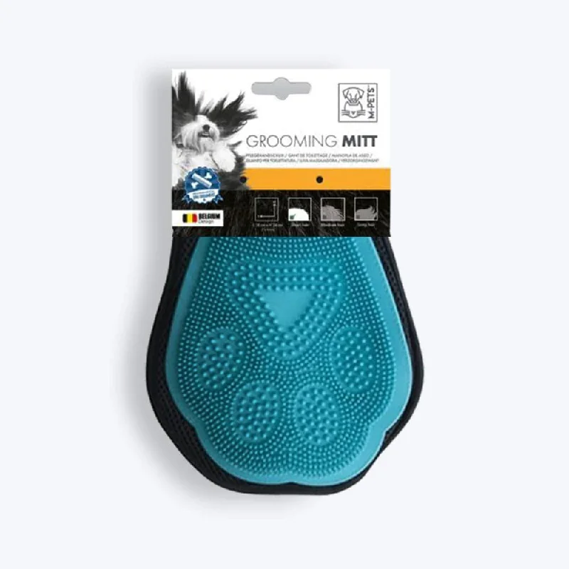 M Pets Grooming Mitt for Dogs and Cats (Black/Blue)