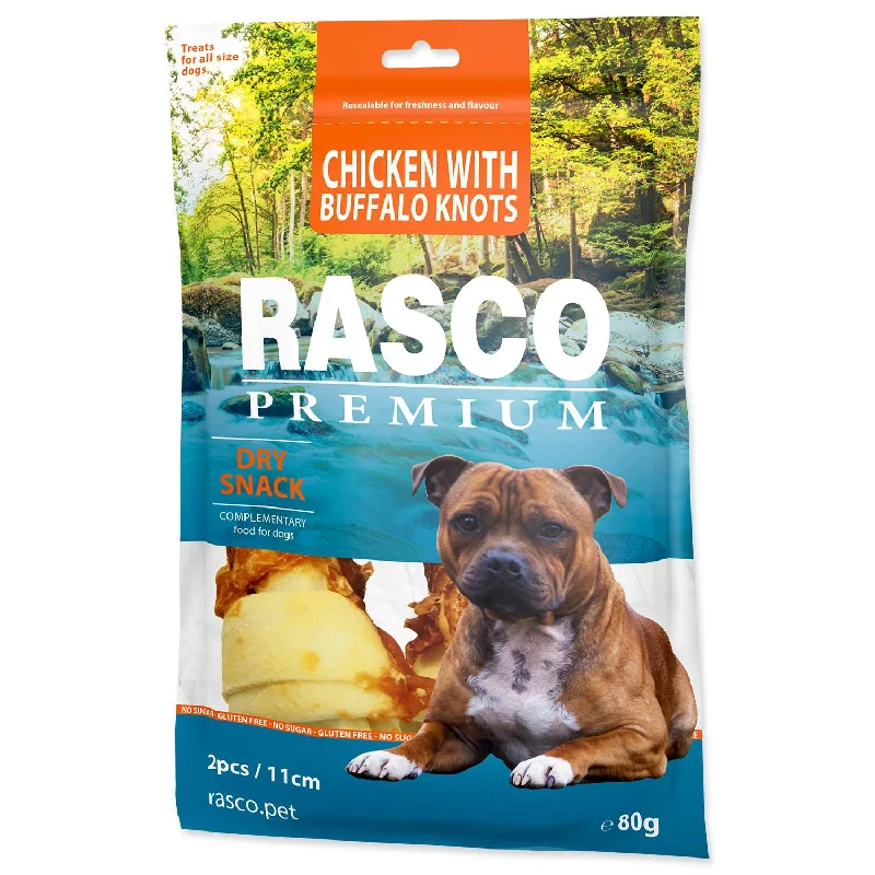 RASCO Premium, žvakalica Kost u čvoru, raw hide bizon/piletina, 11cm, 80g