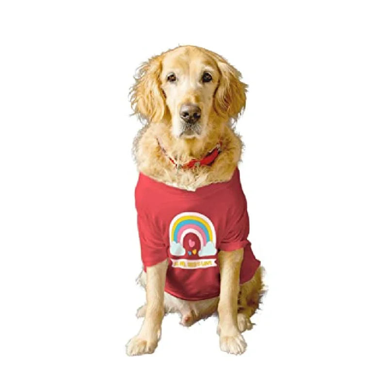 Ruse Basic Crew Neck "All We Need is Love" Printed Half Sleeves T Shirt for Dogs (Poppy Red)