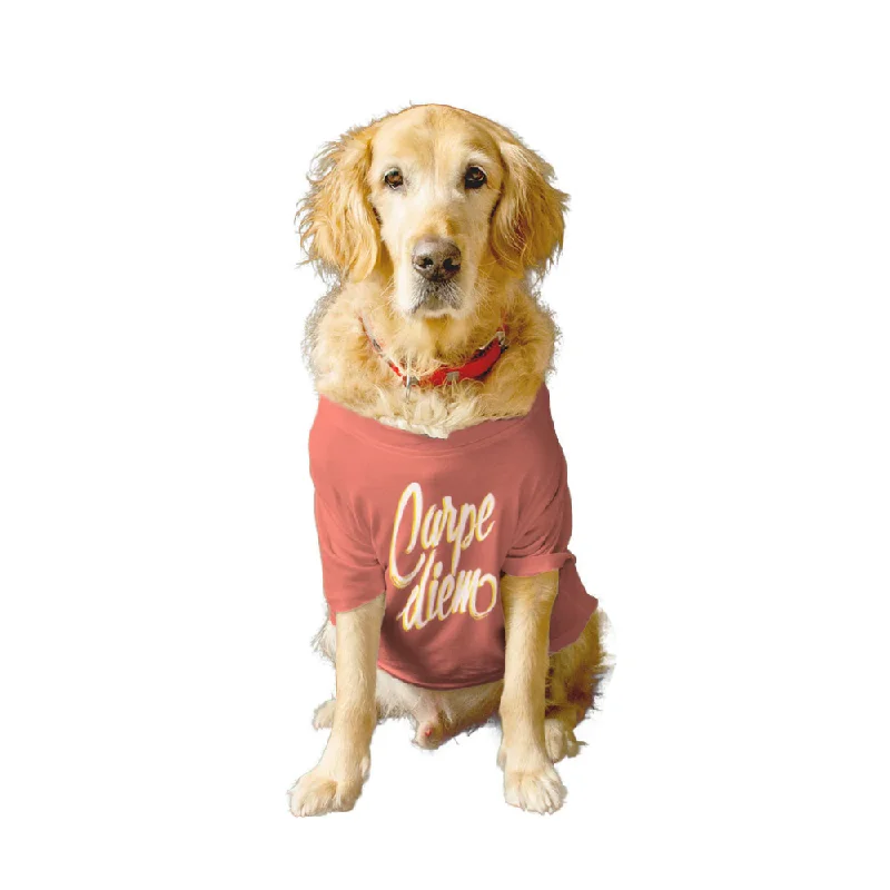 Ruse "Carpe Diem" Printed Half Sleeves T Shirt for Dogs (Salmon)