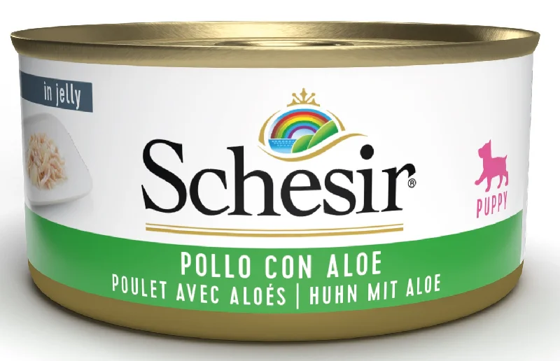 SCHESIR PUPPY Konzerva za štence, Pileći file u želeu s aloe verom, 150g